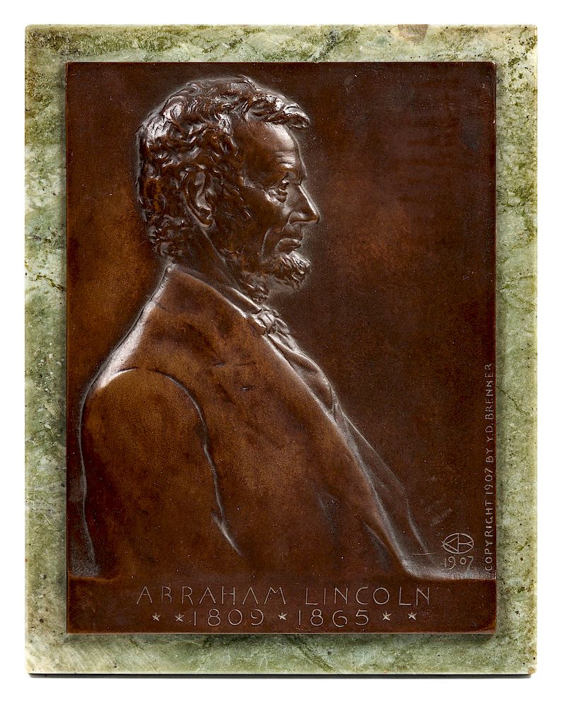 Appraisal: LINCOLNIANA BRENNER Victor David Abraham Lincoln Bronze Plaque New York