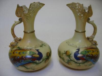 Appraisal: A PAIR OF LOCKE CO WORCESTER PORCELAIN EWERS c with