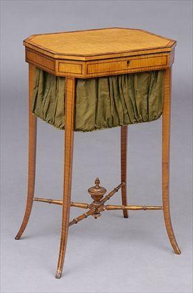 Appraisal: NEW ENGLAND TIGER MAPLE SEWING TABLE The veneered top with