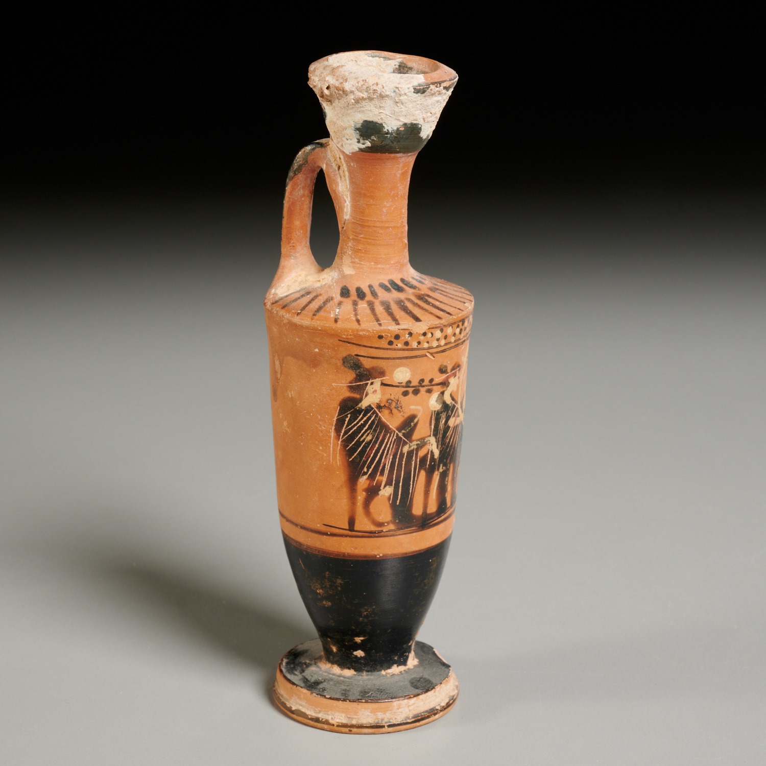 Appraisal: ANCIENT GREEK ATTIC BLACK FIGURE LEKYTHOS Likely c BCE -