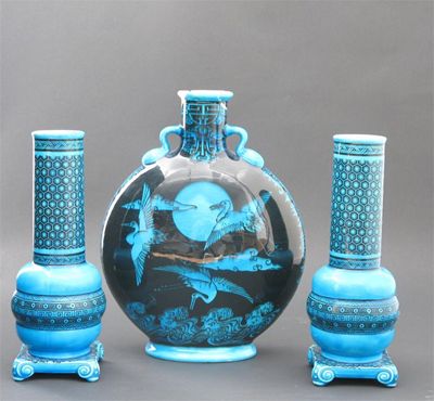 Appraisal: A Minton Aesthetic Movement moonflask and two spill vases the