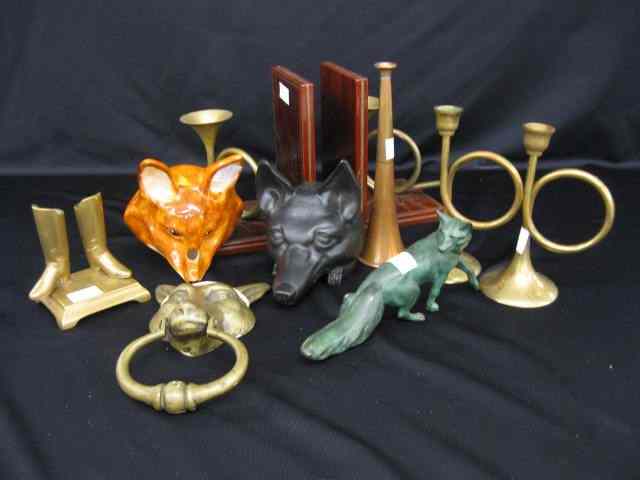 Appraisal: Collection of Fox Fox Hunt Items bookends figurines string holder