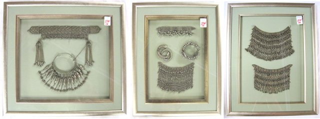 Appraisal: THREE FRAMES OF AFRICAN METAL HAND MADE JEWELRY from Saudi