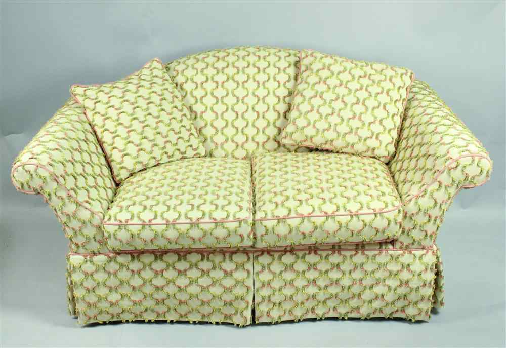 Appraisal: HICKORY CHAIR UPHOLSTERED SOFA WITH FRENCH PINK GREEN EYELASH FABRIC