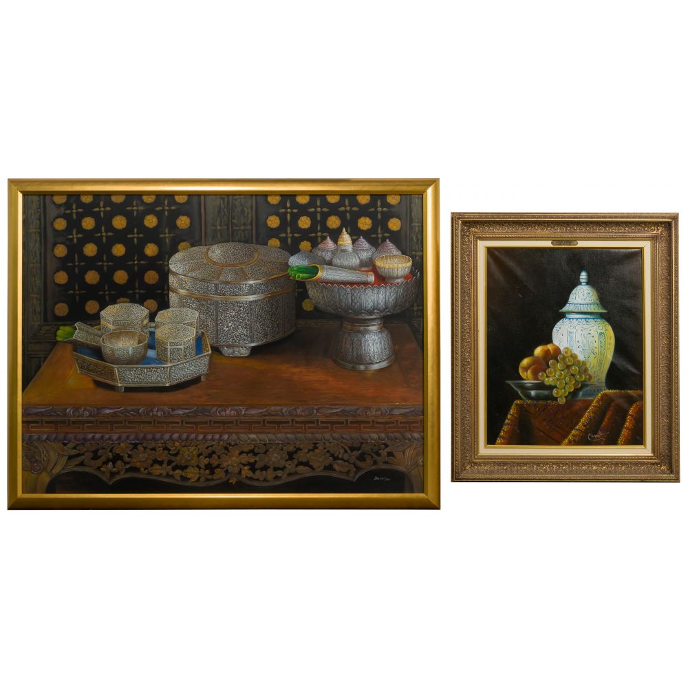 Appraisal: OIL ON CANVAS STILL LIFE PAINTINGS items including Decar Moroccan