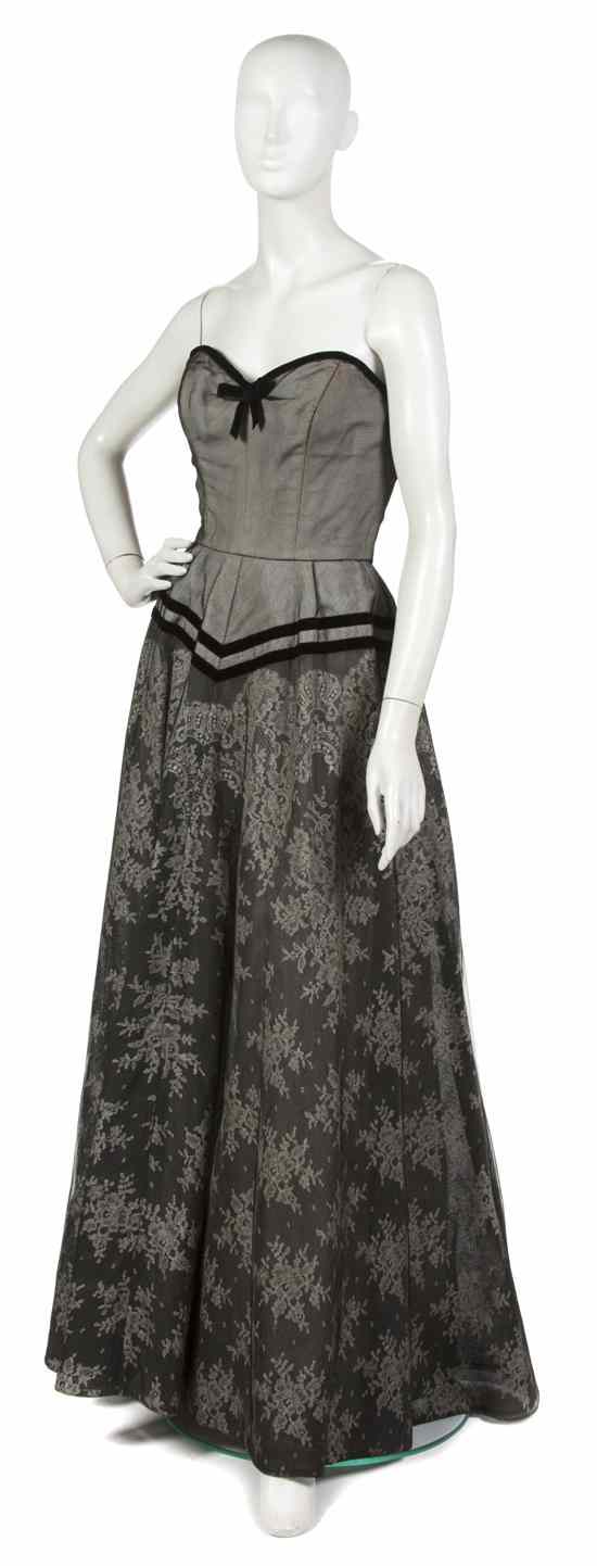 Appraisal: A Hattie Carnegie Black Lace Ball Gown s velvet trim