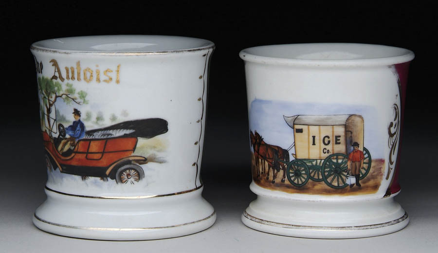 Appraisal: TWO RARE SHAVING MUGS - h mug marked T V