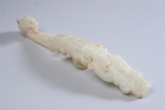 Appraisal: CHINESE CALCIFIED WHITE JADE DRAGON BELT BUCKLE Western Han Dynasty