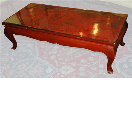 Appraisal: Chinese Red Lacquered Low Table Estimate -