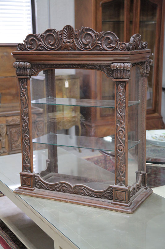 Appraisal: TABLE TOP DISPLAY CASE Walnut having a carved gallery and