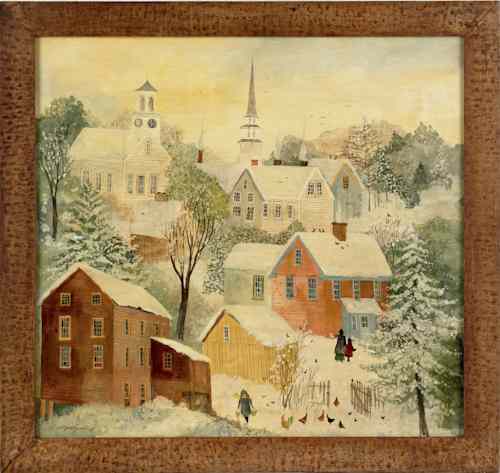 Appraisal: Jeanne Davies American b oil on board winter townscene titled