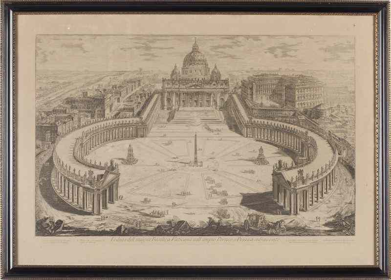 Appraisal: Piranesi Etching''Veduta Dell' Insigne Basilica Vaticana Coll' Ampio Portico Epiazza