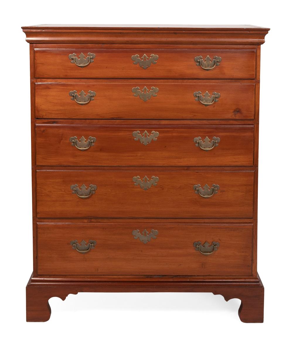 Appraisal: CHIPPENDALE FIVE-DRAWER CHEST NEW ENGLAND CIRCA HEIGHT WIDTH DEPTH CHIPPENDALE