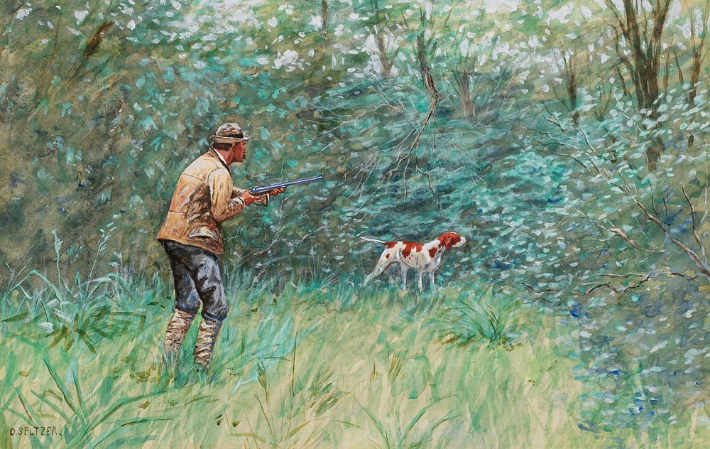 Appraisal: Olaf C Seltzer Hunter with Dog Olaf C Seltzer Hunter