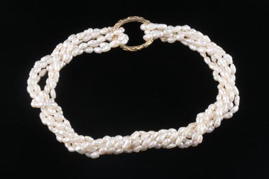 Appraisal: MULTI-STRAND FRESHWATER PEARL CHOKER WITH OVAL RING-FORM CLASP