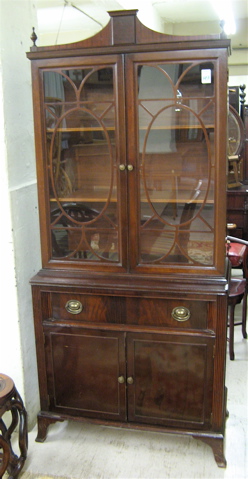 Appraisal: FEDERAL STYLE MAHOGANY CHINA CABINET ON CABINET The White Furniture