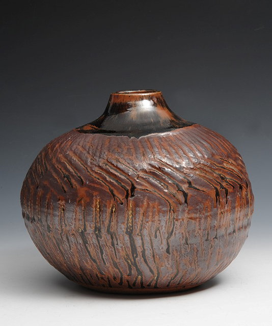 Appraisal: Janet Leach British - at Leach PotteryVaseof bulbous form incised