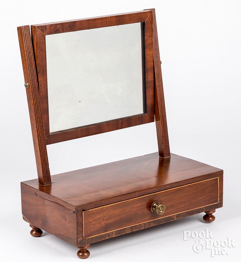 Appraisal: Federal mahogany shaving mirror th c Federal mahogany shaving mirror