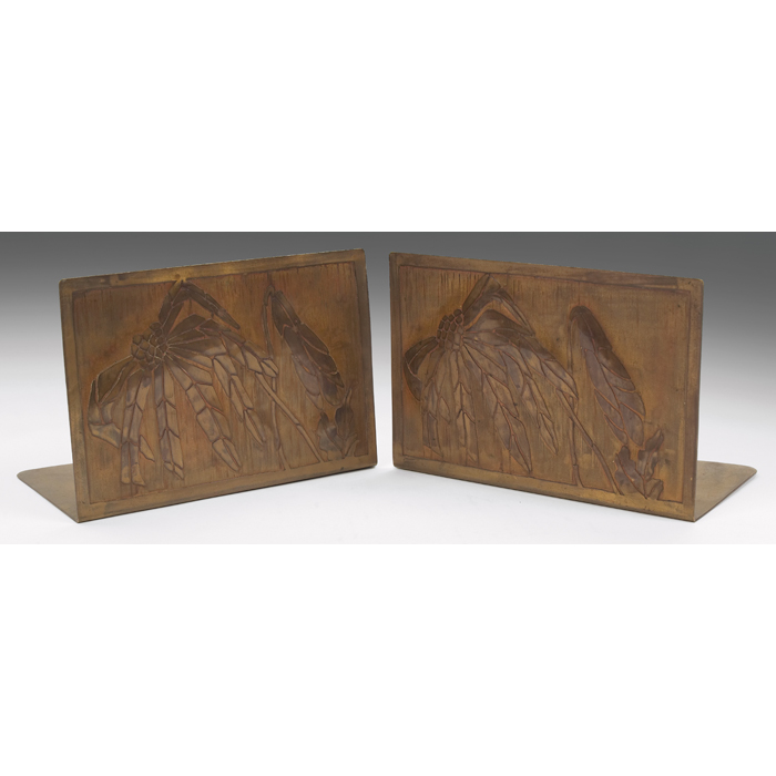 Appraisal: Carence Crafters bookends pair in brass with leaf design ''w