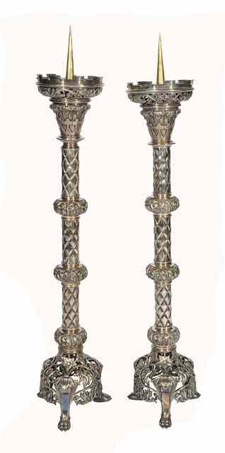 Appraisal: A set of six Gothic Revival silvered metal floor standing