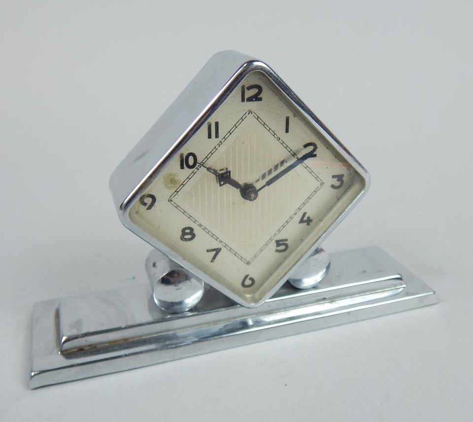 Appraisal: A mid thC Art Deco DRP chrome plated mantel clock