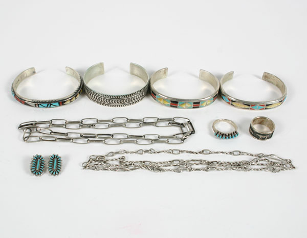 Appraisal: Lot of nine pieces Native American sterling silver jewelry including