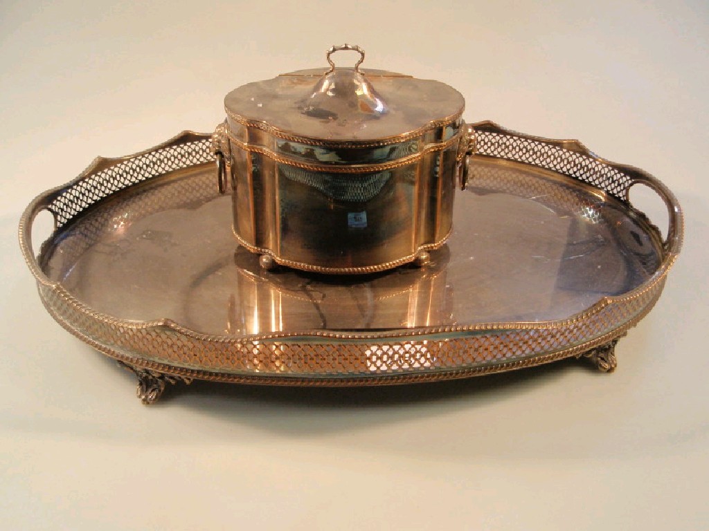 Appraisal: An oval electroplated tray and electroplate on copper caddy