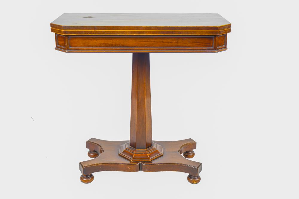 Appraisal: REGENCY MAHOGANY TOOLED LEATHER FLIP-TOP GAMES TABLECondition general marks scratches