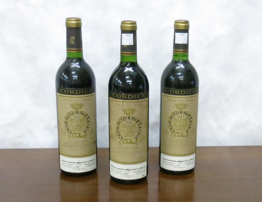 Appraisal: THREE BOTTLES OF VINTAGE FRENCH RED BORDEAUX WINE Chateau Gruaud