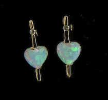 Appraisal: Ladies' Gold Opal and Diamond Earrings k yellow gold post