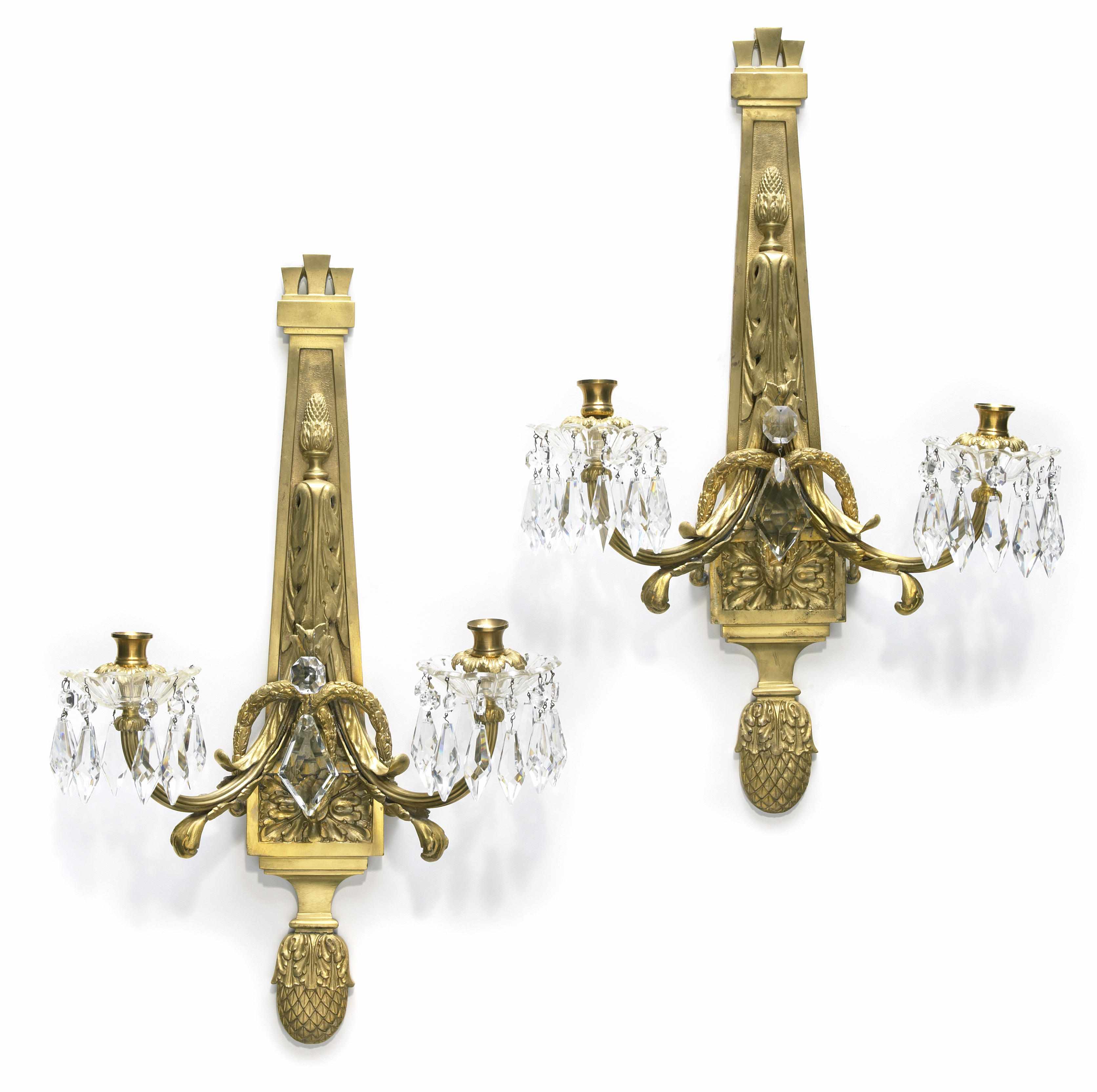 Appraisal: A pair of Louis XVI style gilt bronze bras de