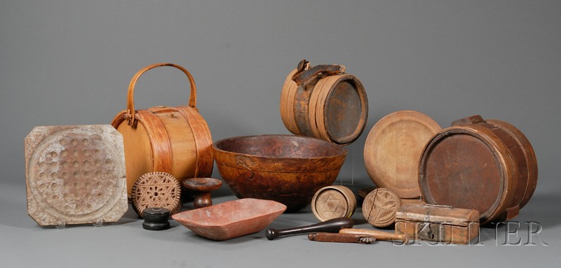 Appraisal: Seventeen Assorted Early Wooden Items mostly American-made late th early