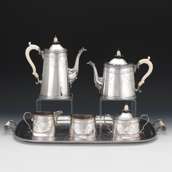 Appraisal: STERLING SILVER GEORGE III REPRODUCTION TEA AND COFFEE SERVICE BY