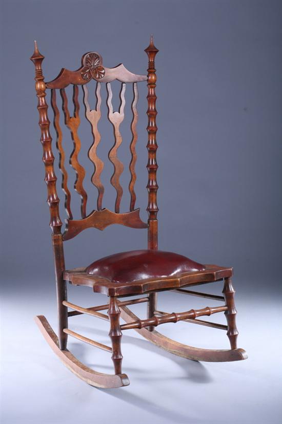 Appraisal: ENGLISH BAMBOO-TURNED MAPLE ARMLESS ROCKER th Century Probably Gillows Pointed-urn