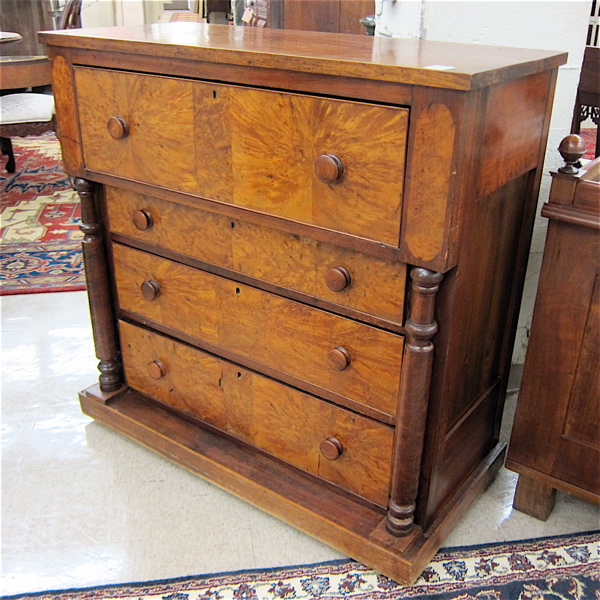 Appraisal: EMPIRE MAHOGANY AND BURL MAPLE CHEST OF DRAWERS American th