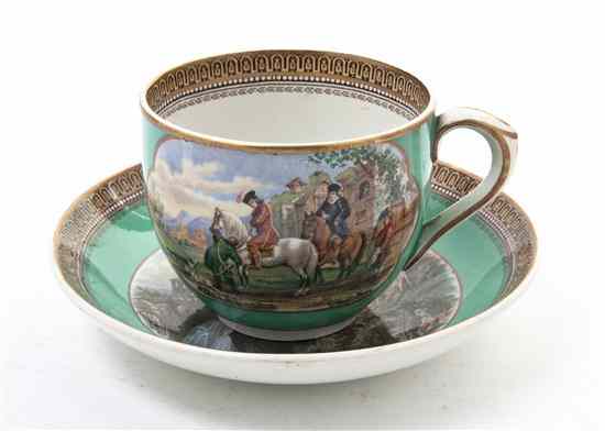 Appraisal: A Prattware Porcelain Cup and Saucer with transfer printed scenes