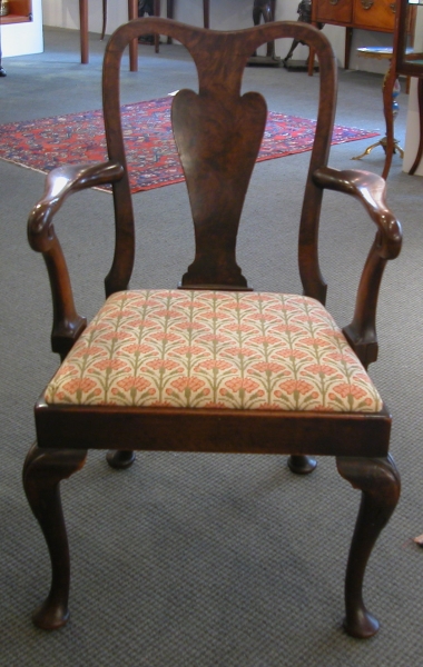 Appraisal: Queen Anne Style Mahogany Open Armchair with solid splat shaped