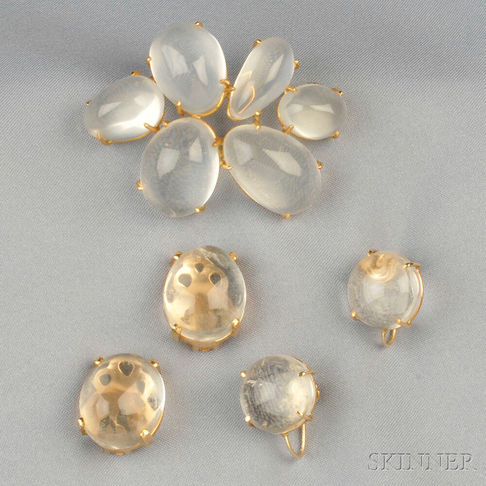 Appraisal: kt Gold and Rock Crystal Brooch and Two Pairs of