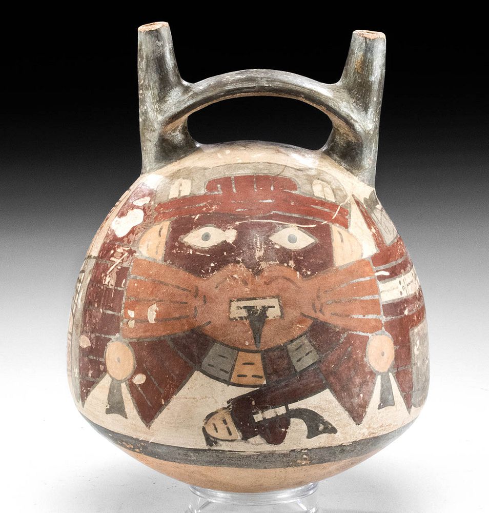 Appraisal: Nazca Polychrome Double Bridge Spout Vessel ex-Museum Pre-Columbian Northern coast