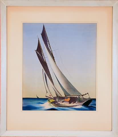 Appraisal: Clipper on the sea watercolor x sight SLL Artist American