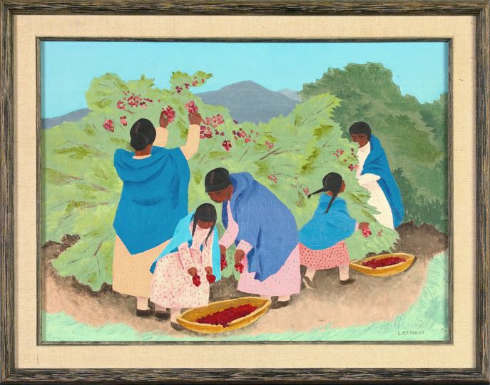 Appraisal: Barbara Latham American New Mexico - Indians Picking Plums oil