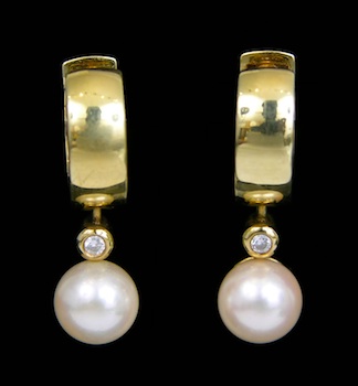 Appraisal: A Pair of Yellow Gold Hoop Earrings with Pearls k