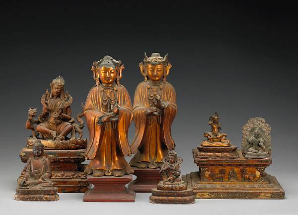 Appraisal: An assembled group of six gilt lacquered wood Buddhist deities