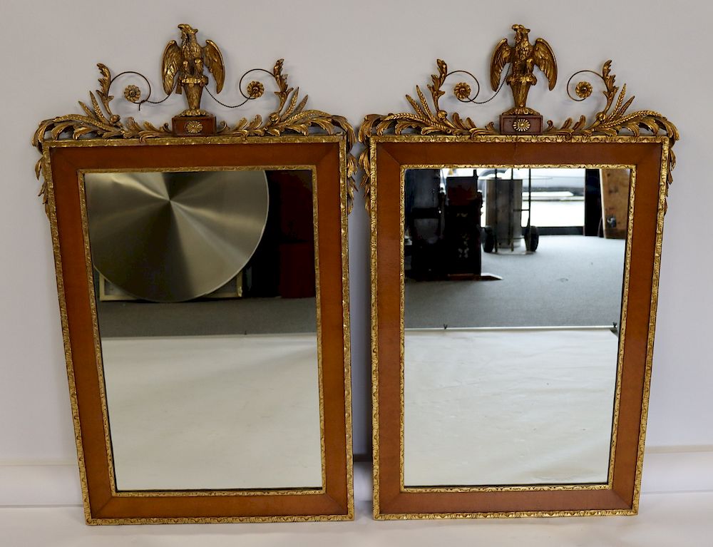 Appraisal: Antique Pair Of Mirrors With Gilt Eagle Crowns From a