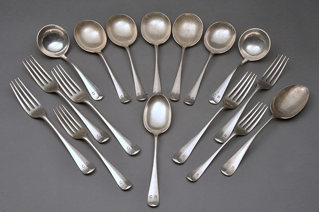 Appraisal: A COLLECTION OF SILVER RATTAIL FLATWARE TO INCLUDE five soup