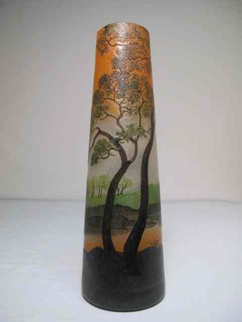 Appraisal: A Legras cameo and enameled glass vase with landscape design