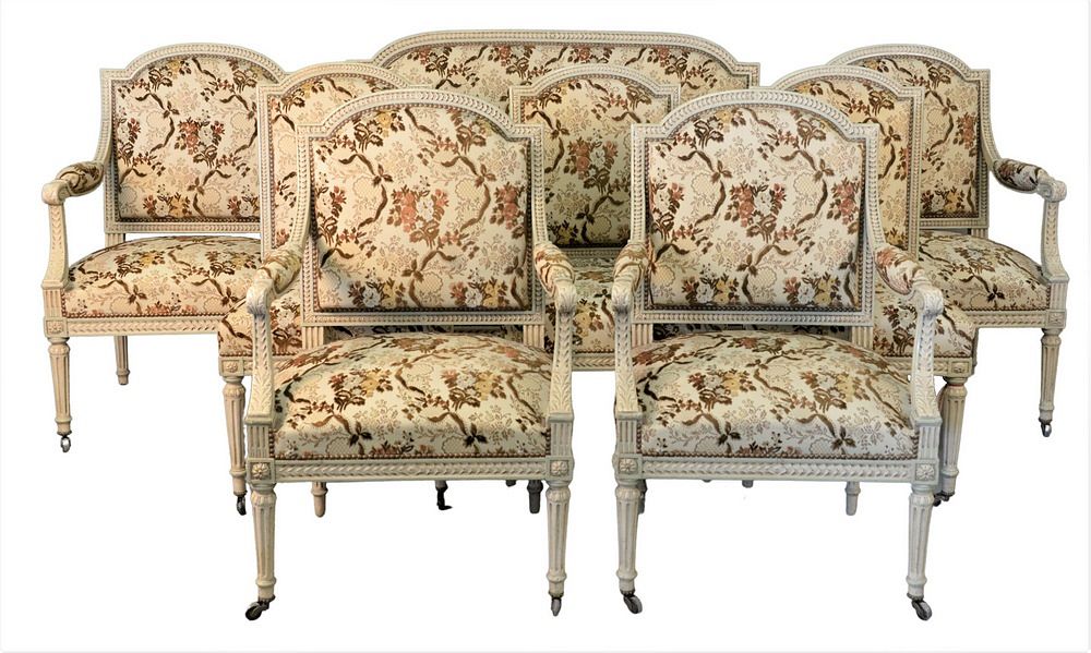 Appraisal: Eight Piece Louis XVI Style Salon Suite having four armchairs