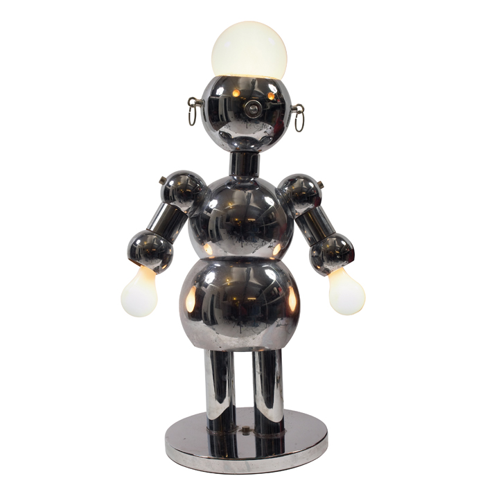 Appraisal: Torino robot lamp Italy chrome head and hands lightindependently switch