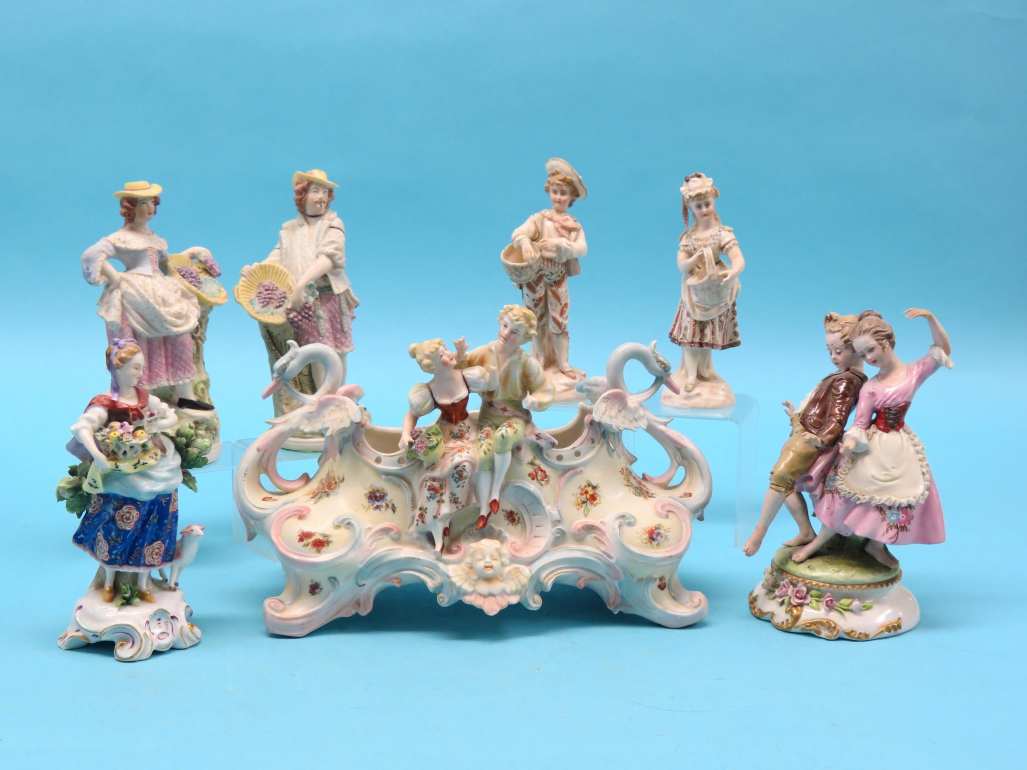 Appraisal: Decorative French and German porcelain figures six total including two