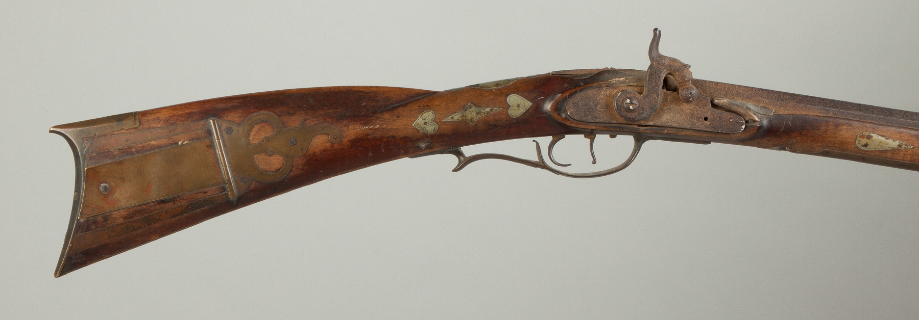 Appraisal: Curly Maple Long Gun With silver brass inlays hearts stars